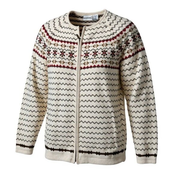 Fashion Bug Sweaters - Vintage Womens Cream Nordic Zip Cardigan Sweater 18/20W Ramie/Wool Blend